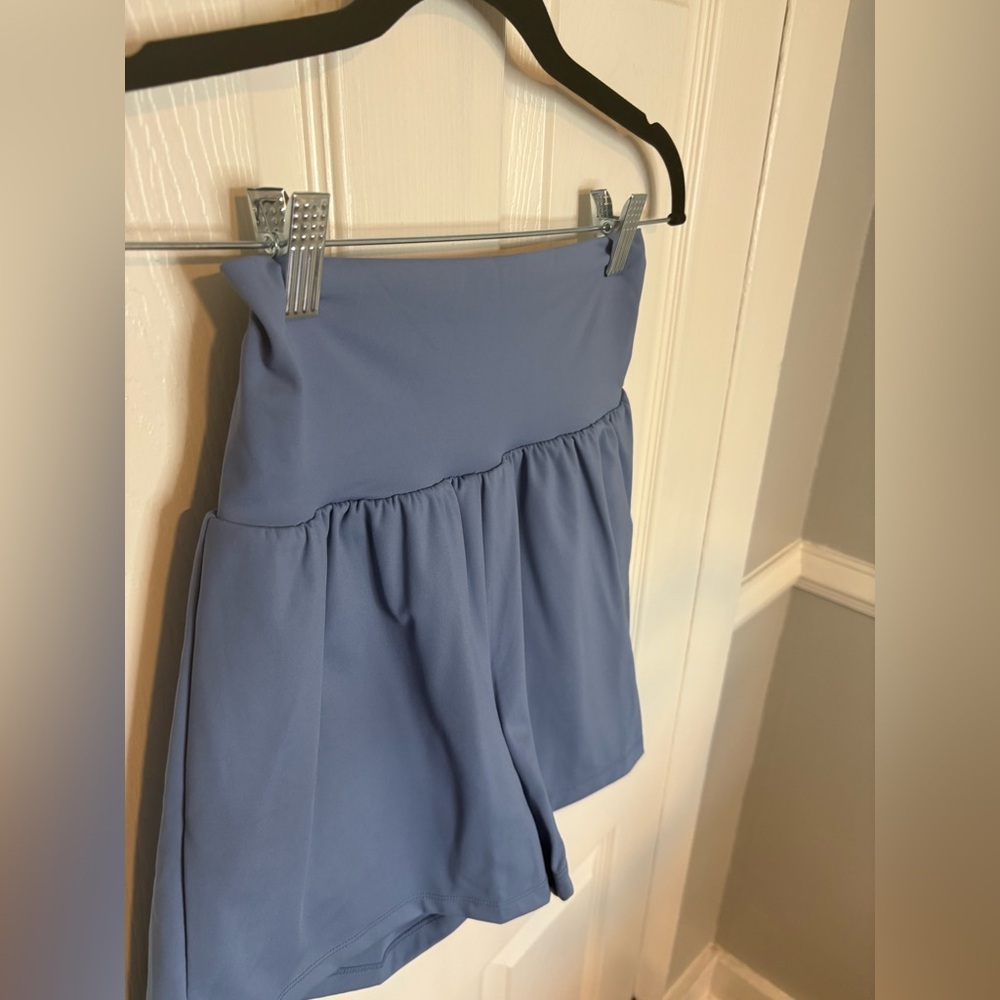 Women's Blue High-Waisted Shorts - Picture 5 of 11